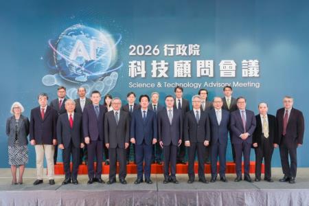 President Lai Ching-te (front, sixth left) and Premier Cho Jung-tai (front, sixth right) attend the opening ceremony of the Executive Yuan’s Science and Technology Advisory Meeting Jan. 6 in Taipei City..jpg